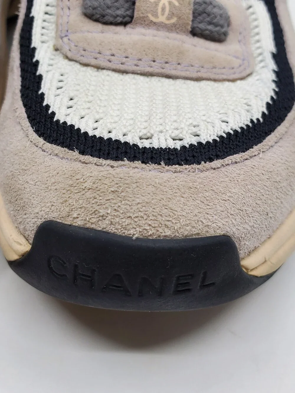 Chanel CC Low Top Suede And Knit Mesh Sneakers